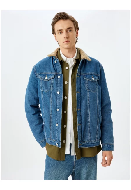 Дънково яке с пухена яка