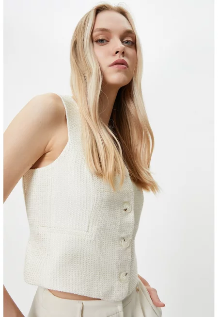 Елек с обшити джобове - Слонова кост