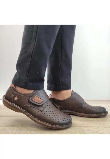 Ежедневни мъжки перфорирани обувки  98383 Dark Brown - Кафяви