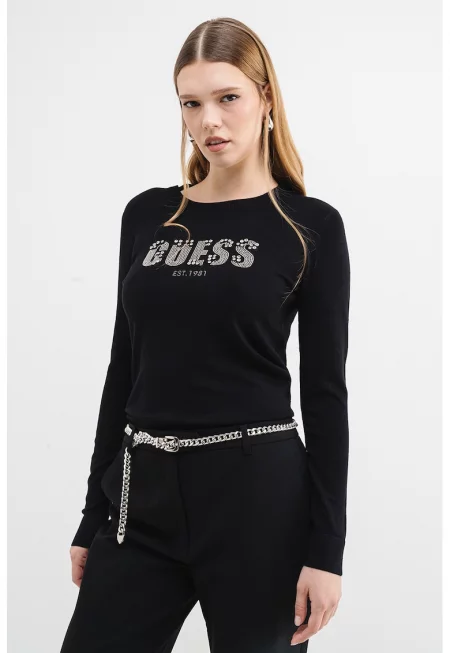 Фино плетен пуловер с лого - Черен/Сребрист