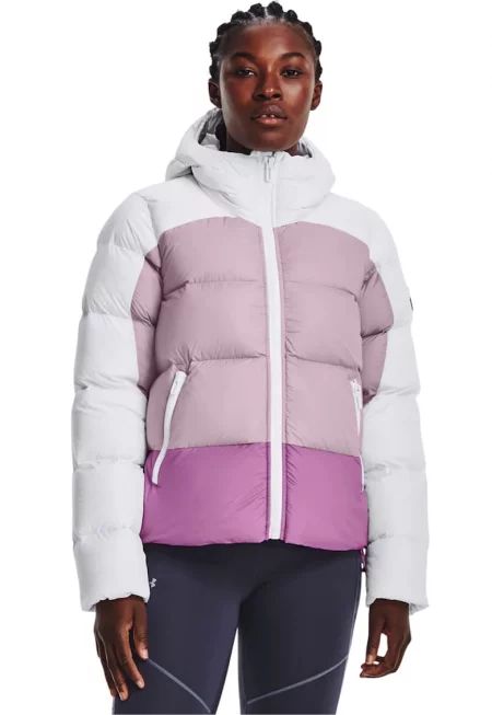 Фитнес зимно яке с вата и качулка - Бял/Бледа лила
