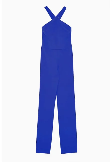 Гащеризон с вталена кройка без ръкави и гол гръб - Кралско Синьо