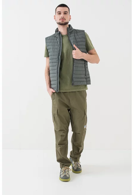 Капитониран елек с джобове с цип - Тъмно каки