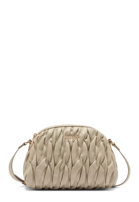 Капитонирана чанта през рамо от еко кожа - Бежов