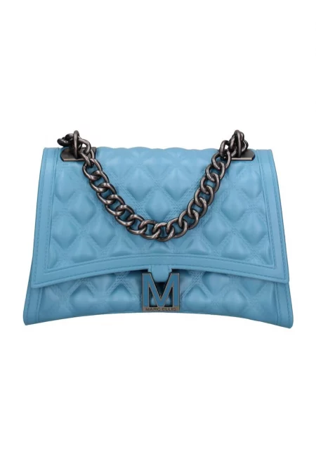 Капитонирана чанта през рамо с капаче - Светлосин