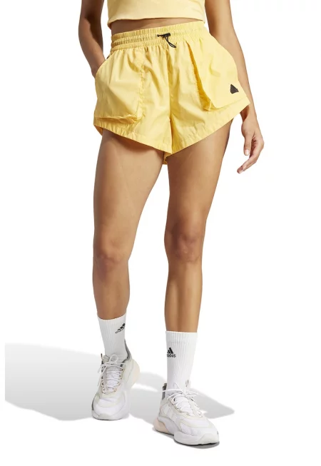 Къс панталон с висока талия и скосени джобове - Жълт