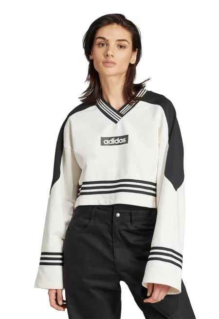 Къс шпиц суитшърт - Избеляло черно/Мръснобял