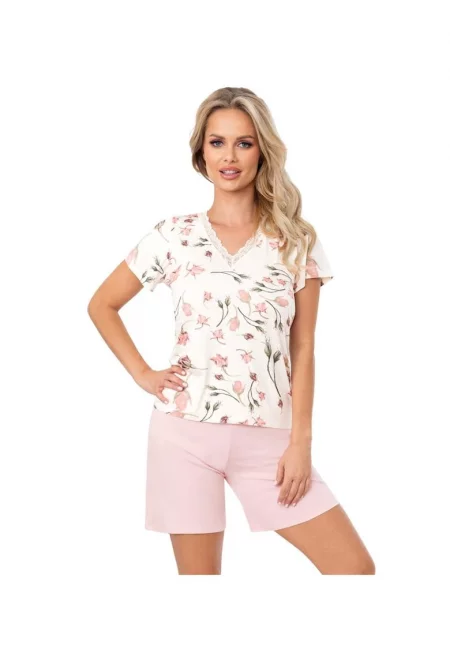 Къса пижама с V-образно деколте и флорален принт