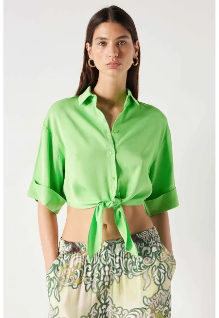 Къса риза с 3/4 ръкави - Лайм зелено