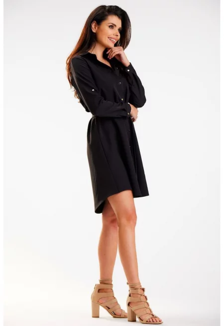 Къса рокля с дълъг ръкав - яка A568