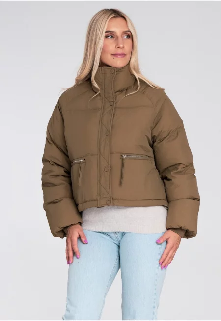 Късо яке -  капитонирано - бежово - полиестер - с висока яка