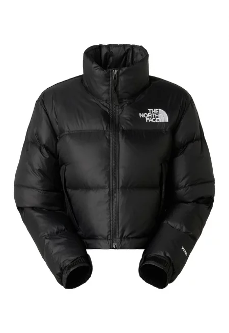 Късо зимно яке с висока яка - Черен/Избеляло черно