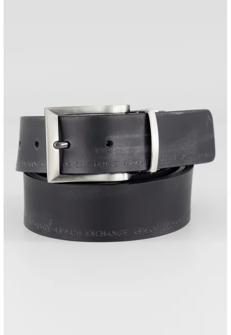 Кожен колан с лого - Черен