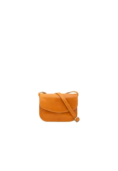 Кожена чанта през рамо с джоб с цип - Жълт