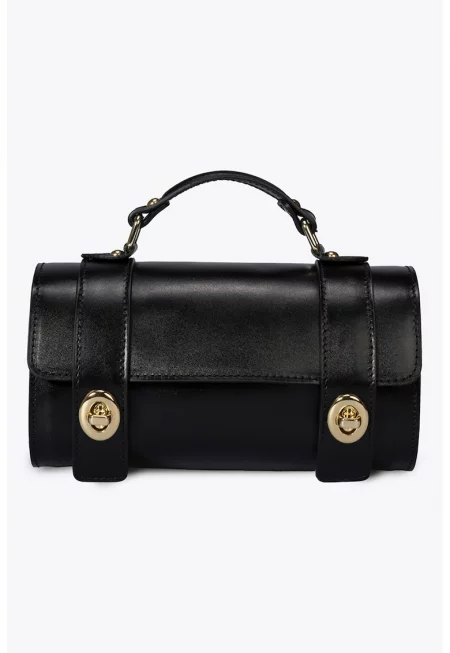 Кожена чанта през рамо с отделяща се презрамка - Черен