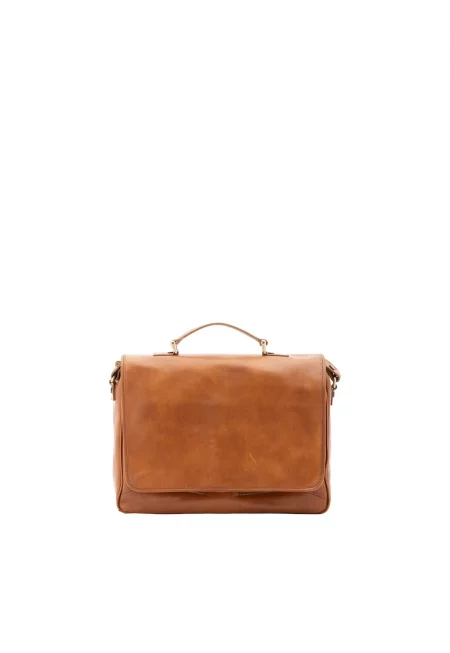 Кожена чанта през рамо с отделяща се презрамка - Карамел