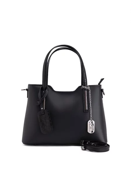 Кожена чанта с дълга дръжка1112 - Черен - 22x28x8 - 22x28x8