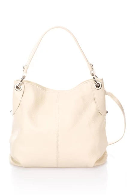 Кожена чанта с отделяща се презрамка - Крем