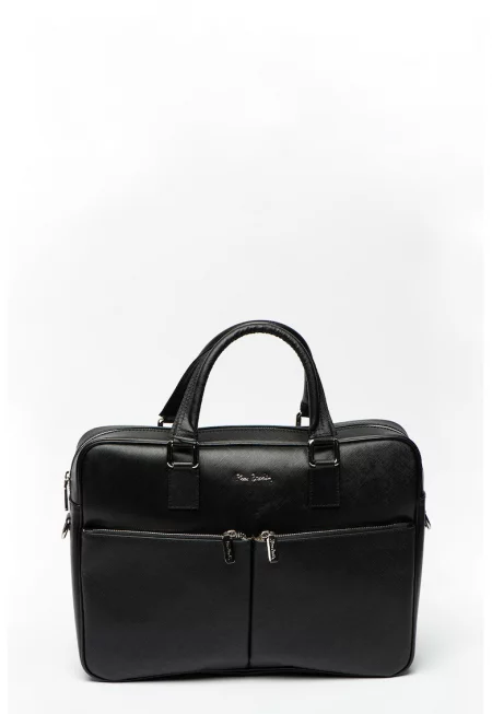 Кожена чанта за лаптоп с отделяща се презрамка - Черен