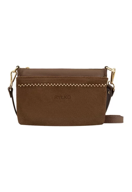 Кожена чанта за рамо с презрамка-верижка - Тъмнокафяв