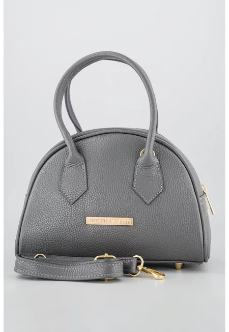 Кожена ръчна чанта с отделяща се презрамка - Tъмносив