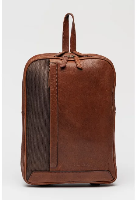 Кожена раница с текстил - Сиво-кафяв