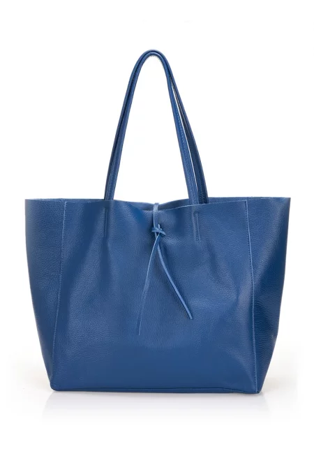 Кожена шопинг чанта с релеф - Син