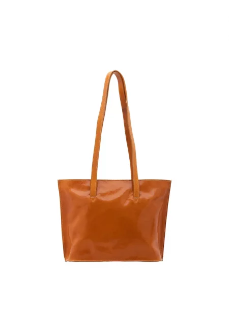 Кожена шопинг чанта - Синапено жълто