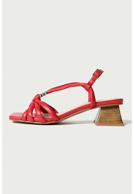 Кожени сандали с масивен ток - Червен