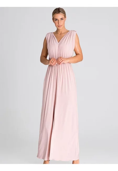 Макси рокля  розово - дебели презрамки - волан - 5% еластан - 95% полиестер