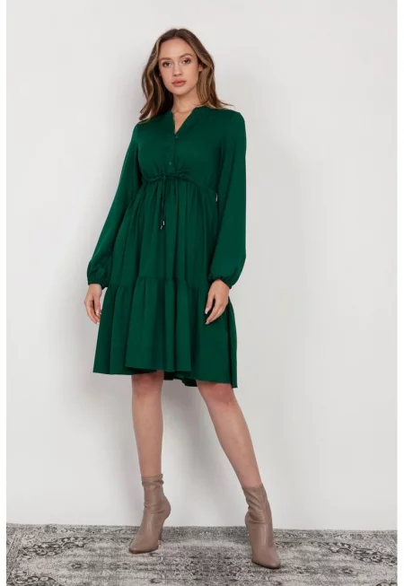 Миди рокля с дълги ръкави с ластик