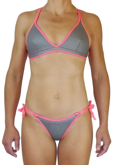 Неопренов бански Salt Lake от 2 части с контрасти - Пепеляво сиво/Розово