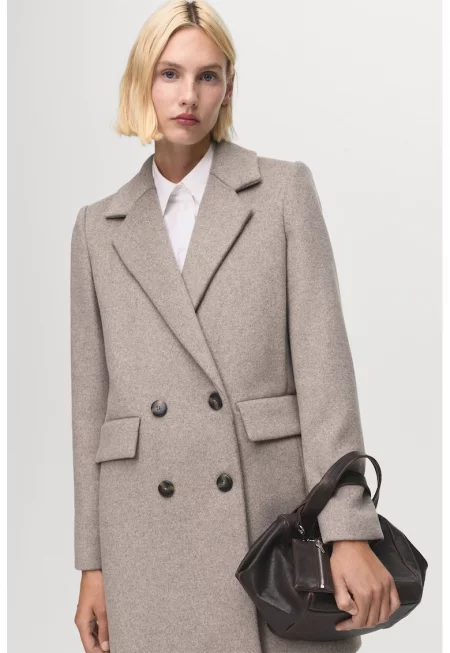Палто с вълна с двуредно закопчаване - Сиво-бежов