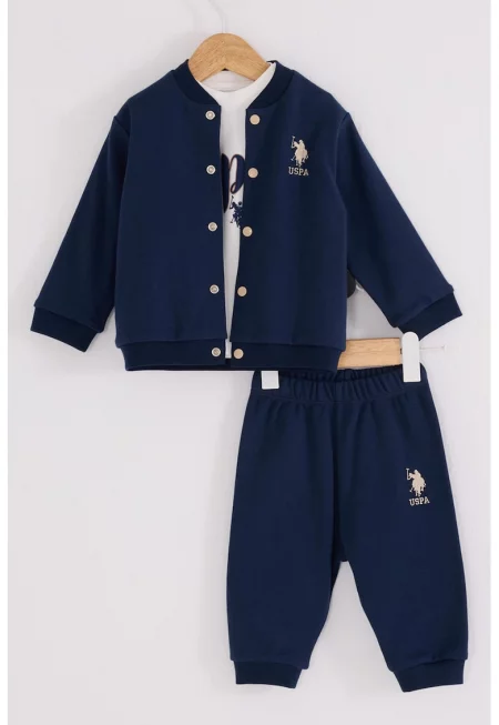 Памучен комплект с бродирано лого - 3 части - Ултрамарин синьо/Мръснобял