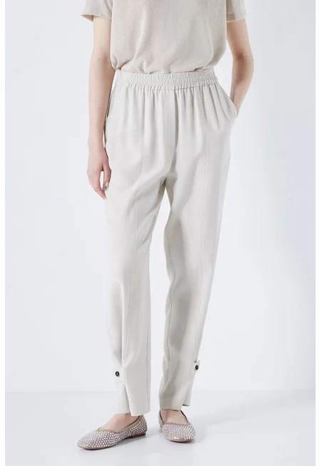 Панталон с лиосел с еластична талия - Бежов