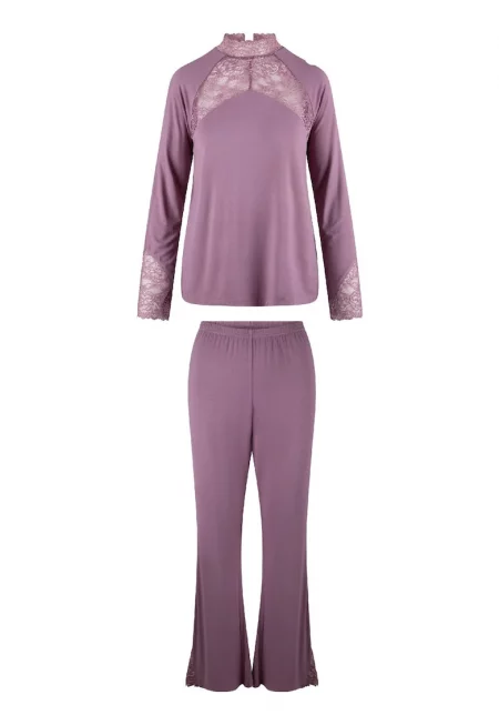 Пижама с дантела - Бледа лила
