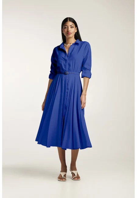 Плисирана рокля-риза с колан