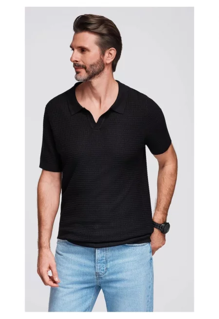 Поло тениска от вискоза  OM-POSS-0157 - Черен