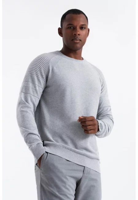 Пуловер с овално деколте и ръкави реглан - Светлосив меланж