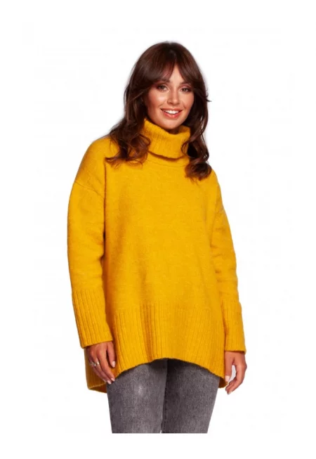 Пуловер с яка - акрил/полиестер/вълна - жълт