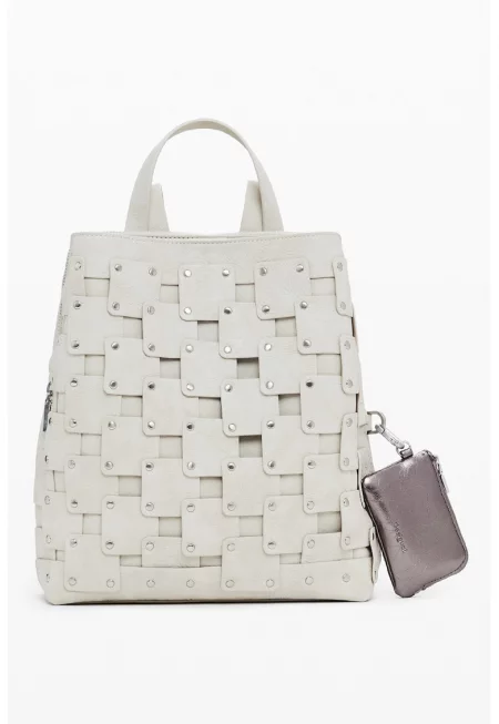 Раница с пач-дизайн - Мръснобял