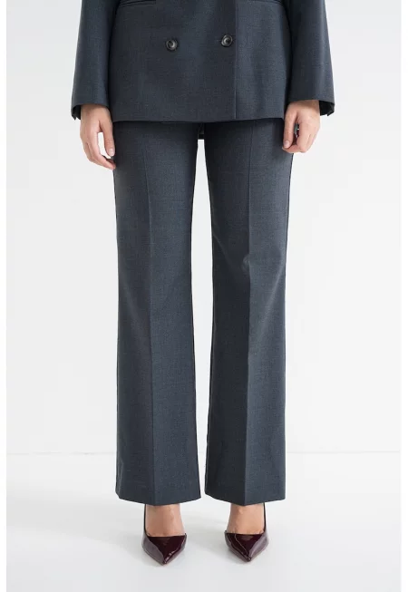 Разкроен официален панталон с висока талия - Въглен сиво