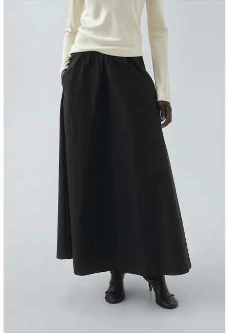 Разкроена пола с еластична талия - Избеляло черно