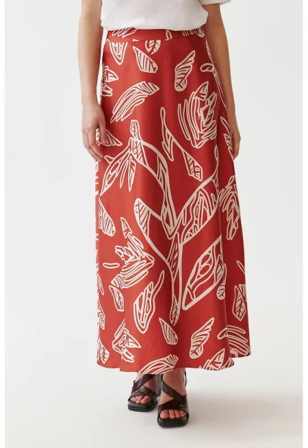 Разкроена пола с принт - Червен/Бял