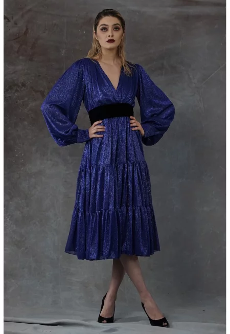 Разкроена рокля Talalaia с шпиц - Син