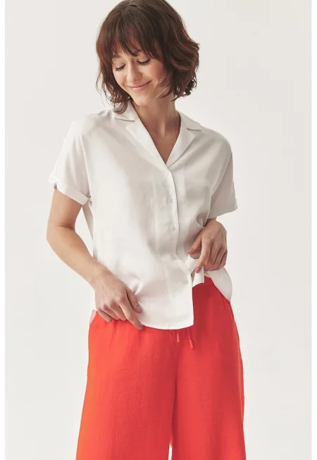 Риза от лиосел с къси ръкави - Бял -