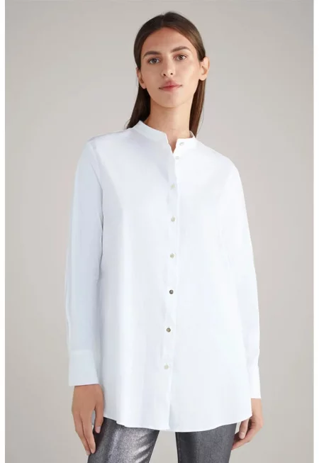 Риза  овърсайз - асиметрична - с кръгла яка - Бял