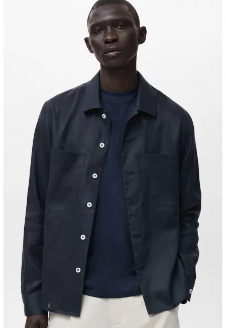 Риза с лен с джобове на гърдите