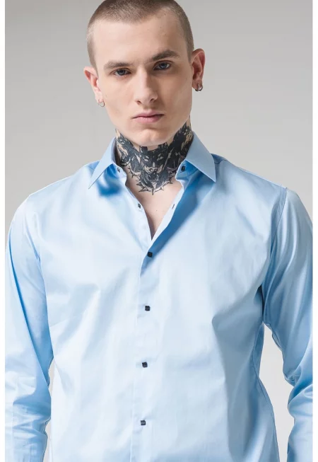 Риза с памук с остра яка - Лавандула