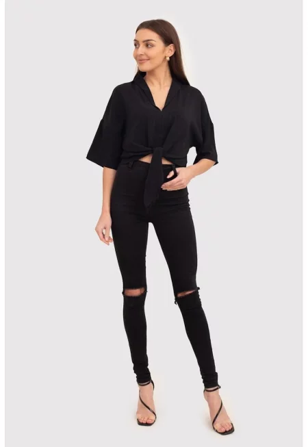 Риза с V-образно деколте Ta572 - Черен